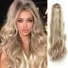 Synthetic Wigs 24Inch Long Body Wave Ponytail Hair Synthetic Heat Wrap Around Drawstring Curly Wavy Ponytail Hairpieces for Women 240329