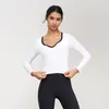 Active Shirts WISYOA Lycra sport haut à manches longues avec coussinets de soutien-gorge col en v chemise de Yoga pour Fitness Push Up vêtements d'entraînement vêtements de sport femmes gymnase