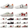 Wholesale Fashion Women Mens Designer Casual Shoes White Calfskin Leather Black Gold Green and Red Platform Flat Sneakers Sports Trainers Big Size 35-46