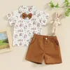 Kledingsets Zomer Pasen Kids Baby Boy Outfits Korte mouw Print Bowtie Shirt Shorts Set Kleding