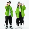 Clothing Sets Boy Kpop Hip Hop Green Long Sleeve Shirt Oversize Top Black Tactical Pants Kids Streetwear Girls Jazz Dance Costume