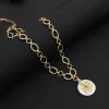 Collier avec pendentif Lotus en coquille ronde pour femmes, Design Unique, en or jaune 14 carats, bijoux à la mode