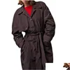 Damen-Trenchcoats, Herbst/Winter, neuer Mantel, leicht und dünn, glattes Material, Revers, lose Schnürung, mittellanger Windjacke, 1 x Drop-Lieferung, Otdoz