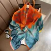 Chinese Style Classic Blue Orange Big Flower 110 Emulation Silk Scarf Large Kerchief Outer Shawl Beach Towel Female to Give Mom