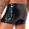 Sexy Mens Wet Look Patent Leather Boxer Briefs Bulge Pouch Shorts Underwear Shiny Metallic Swim Trunks Bikini Bottoms Swimwear 240318