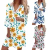 Casual Dresses Women Spring V Neck Floral Printing Dress Summer Short Sleeve Loose Fashion Pleated H Line Lace Trim 2024