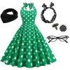 Rockabilly-jurk voor dames Polka Dots Swing Flare-jurk met accessoires Set Oorbellen Hoofdband Briljurk