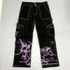 Y2K Cargo Pants Kobiety Ins Fashion Harajuku Trend dżinsy modele Kobiety wydrukowane swobodne streetwear hip hop czarne dżinsy kobiety 240304