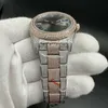 Montre-bracelet de luxe pour hommes, brillant automatique, boîtier en diamants CZ, 40mm, deux tons, rose, gris, visage glacé, montre pour hommes