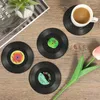 Table Mats 6pcs Disk Coasters With Record Player Holder Creative Koffie Mok Cup Onderzetters Hitteendig Antislip Pads