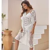 Sexy Mesh Sheer Bikini Cover Ups Women's Crochet Lace Bathing Suit Swimsuit Smock Knitting Swimwear Beach Dresses Tunic Robe 240314