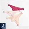 Gym Clothing Qiwn 3Pcs A Lot Y Women Sport Panties Set Underwear Seamless Silk Thongs G-String Female Yoga String Low Waist Lady Linge Dhuei