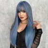 Synthetic Wigs NAMM Long Straight Blue Wigs with Bangs Natural Synthetic Wig for Women Daily Cosplay Party Heat Resistant Fiber Lolita Wigs 240328 240327