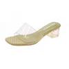 HBP Non-Brand sandali con tacco basso color oro all'ingrosso per donna sandali con tacco trasparenti da donna