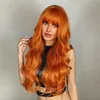 Perucas sintéticas Temperamento peruca de beleza feminina laranja cabelo longo ondas grandes moda europeia e americana franja de ar longo cabelo encaracolado cobertura de cabeça cheia 240328 240327