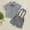 Set di abbigliamento Estate Bambini Bambino Ragazzo Set da gentiluomo Camicia a maniche corte con motivo a righe Pantaloncini con bretelle Abiti