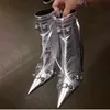 بوتاس دي كويرو HBP Mujer Western Cowboy Style Rivet Sudded Side Cheel High Heel Gold Silver Boots for Ladies