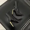 Pointed Toe Black Patent Leather Knee High Boots Zip Gold Heeled Sexy Women 2024 Winter Tall Boot Luxury Designer Shoes 240301