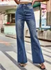 Женские джинсы 2024, универсальные потертые джинсовые брюки со средней талией, повседневные потрепанные брюки на молнии в ретро-дизайне, расклешенная нижняя часть для женской одежды