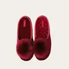 Slippers Spring Autumn Women's House Fashion Hairball Decorated Luxury Velvet Mules Indoor Soft Flat Home Cotton Shoes