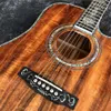 All Koa Wood Acoustic Guitar Cutaway D Style Abalone Ebony Fingleboard