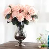 Dekorativa blommor Artificial Rose Flower Bouquet Simulation Home Office Floral Decor Wedding Fake Dark Purple