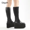 Stiefel Gdgydh matte schwarze Knie hohe Stiefel Frauen Plattform Keile High Heels Dicke untere Damen Ins heißer Winter Mode Elegantes Drop Ship