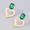 Boucles d'oreilles en forme de cœur creux pour femmes, verre vert, couleur or, bijoux de fête, simples, à la mode, 2024