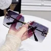 Sonnenbrille Frauen Randlose Quadratische Sonnenbrille Übergroße Linse Brillen Anti-UV-Brille Schutzbrillen Cut Bow Tempel Brillen