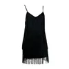 Casual Dresses Solid Color Party Dress Elegant Latin Dance With Shiny Tassel Fringe Spaghetti Straps For Women Slim Fit Sheath Club