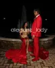 Red Sparkly Mermaid Evening Reception Dresses for Black Girl Diamond Crystal Velvet Slit Prom Birthday Gown vestidos largos