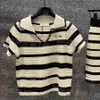 Women Dress Knits Set Striped Casual Short Sleeve Skirts Tops Outfits Designer Polo Knitted Dresses Sets