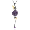 Chains Black & 18K Gold Over 925 Silver Two Tone Handmade Rose Flower Natural Amethyst Gemstone Pendant Necklace For Women