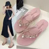 HBP Non-Brandneue Damen Edelstein flache Strandsandalen Hausschuhe Mädchen Plattform Keilrutschen Frauen Outdoor Kette Strass Flip Flops