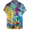 Mense Casual Shirts Colored Pigment Magma Shirt Men 3D Print Summer Vacation Hawaiian Beach Overdimensionerad korta ärmar LAPEL -knapp BLouse
