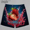 Mäns shorts roligt fruktmönster 3D Tryckt Mens och kvinnors shorts Strawberry Print Summer All-Match Shorts Hawaiian Beach Board Ice Shorts Y240320