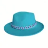 Berets Simple Men Women Lake Blue Fedora Jazz Hat British Style Trilby Party Formal Panama Cap Dress Cowboy