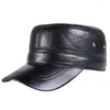 Ball Caps 2024 Winter Genuine Leather Hat Adult Thicken Flat Hats Male Earmuffs Warm Baseball Peaked Cap Adjustable B-7264