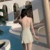 Kadın Mayo Kadın Çöpler Bir Parçalı Mayo Kore Tarzı Katı Monokini Açık Geri Arka Arka Trikini Push Yukarı Pad Mayo Takım