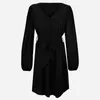 Robes décontractées Femmes élégantes Robe à manches longues Dames Automne / Hiver Couleur unie Col V Cravate Taille Courte Femme Streetwear