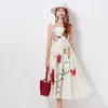 Lässige Kleider Design Schnürung Schmetterling Blumenstickerei Spaghettibügel für Damen Sommer ärmelloses Druck Strandkleid weiblich