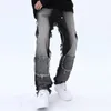 Jeans masculinos hip hop angustiado calças de perna larga homens queimados denim esfregando calças masculino vintage solto casual japonês streetwear b174