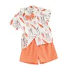 Kledingsets Baby Jongens Paasoutfits Heren S Pak 2-delige shorts Set Trainingspak Wortel Konijn Print Strikje Korte mouw Knoop