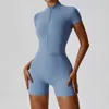 Fatos de treino femininos com zíper manga curta conjunto bodysuit macacões de uma peça roupas de ginásio treino treino dança fitness bodysuit 24318