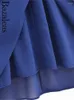 Vestidos Casuais Bazaleas Loja Elegante Azul Escuro Mulheres Retro Slim Spaghetti Straps Vestido Sexy Split Tube Top Party 2024