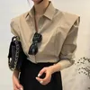 Bluzki damskie koreańskie eleganckie jesienne retro proste lapy Hidden Hook Design Patchwork Ruffled Lose Long Rleeve Shirt Top Kobiety