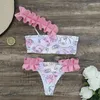 Traje de baño para mujer Bikini pequeño de cintura baja con volantes y un hombro, traje de baño dividido europeo y americano