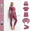 Damen-Trainingsanzüge, 2/3/4/5-teilig, nahtloser Anzug, Damen-Sportshirt, Oberteil, Fitnessstudio, hohe Taille, Shorts, Leggings, Sportanzug, Fitness, Sportbekleidung, Set 24318