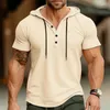 T-shirts pour hommes Couleur unie Hommes T-shirts à capuche 2024 Été Lâche Respirant Sports Fitness Hommes Chemise Casual Col Boutonné Hauts