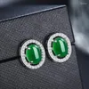 Ohrstecker, natürlicher grüner Jade-Chalcedon, runder Achat, 925er Silber, Charm-Schmuck, geschnitztes Amulett, Geschenke für ihre Frauen